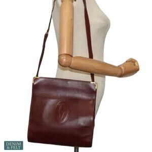 Cartier Must Line Gamaguchi Shoulder Bag Bordeaux Leather Vintage Luxury Classic